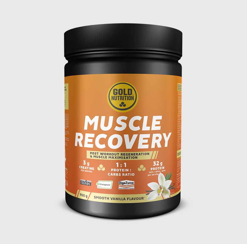 GoldNutrition Muscle Recovery Drink Powder 900g vanilla supplement tub