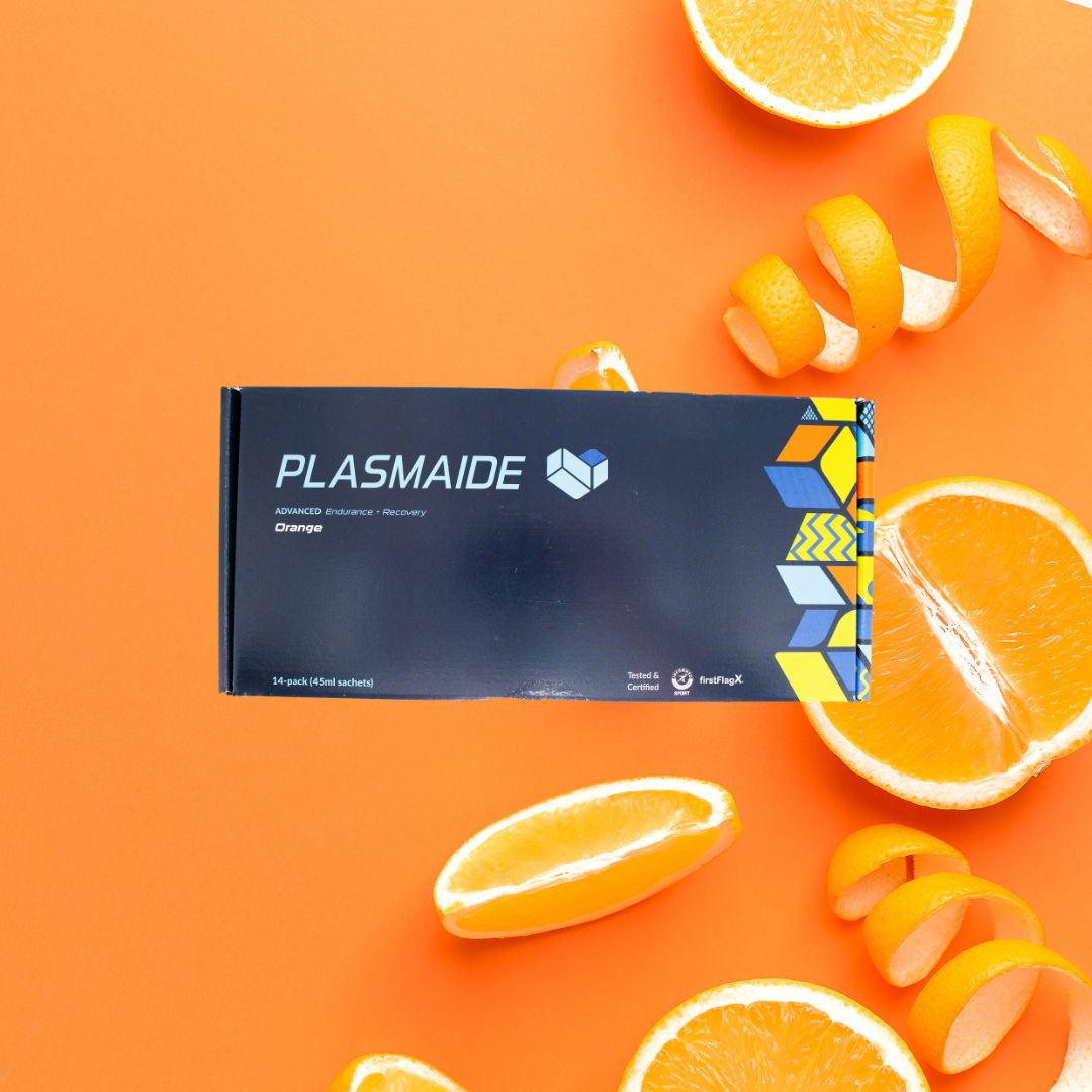 Single serve Plasmaide orange with bright orange peel and juicy flesh, ready to enjoy.