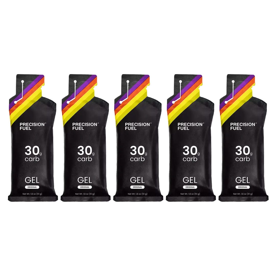 Single-serve PF 30 Gel from Precision Fuel & Hydration, energy gel with easy-to-open packaging for endurance sports.
