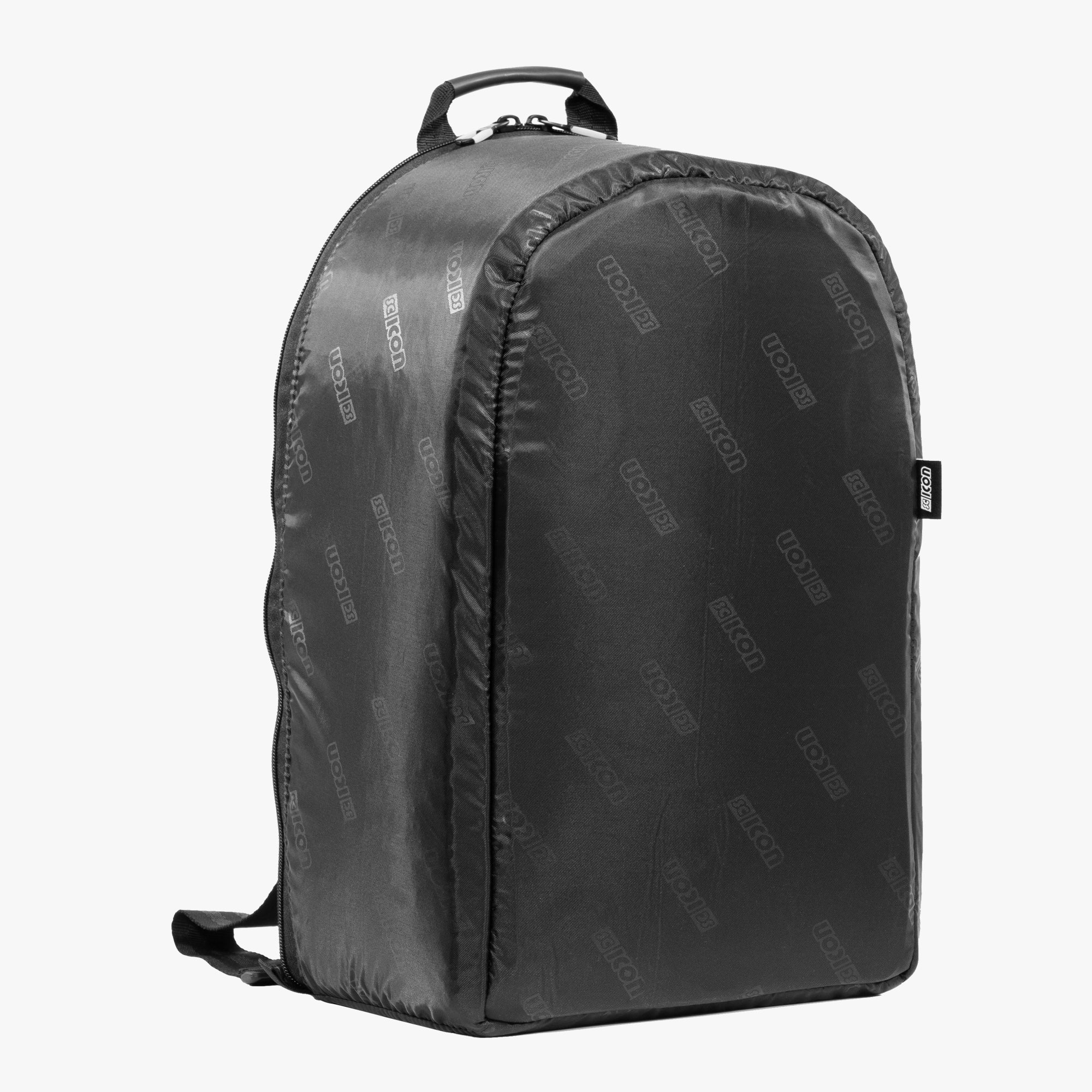 Scicon camera organizer insert inside a 35L backpack, with padded compartments for camera gear and accessories.